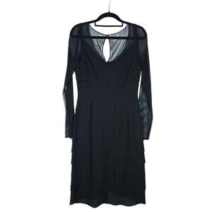 Eliza J Dress 4 Black Layered Bodice Mesh Sheer Long Sleeves Modern Dressy